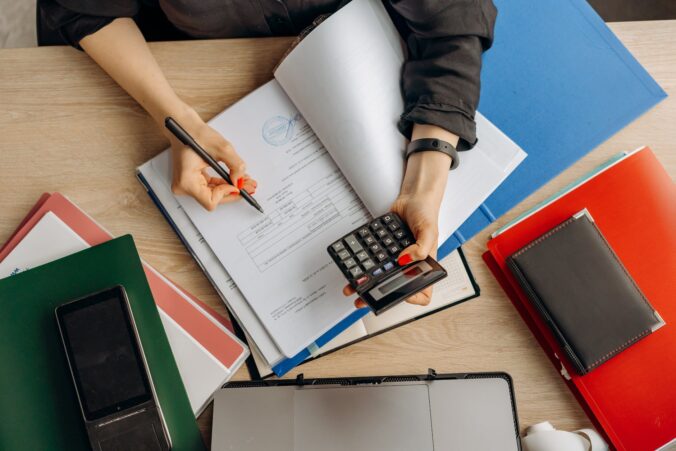 a person examining documents
